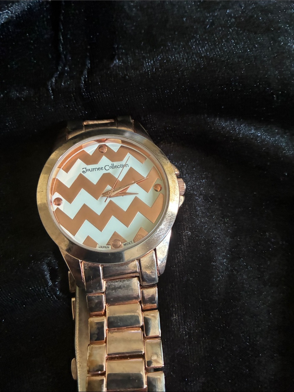 Journee Collection Rose Gold and White Chevron Bracelet Watch